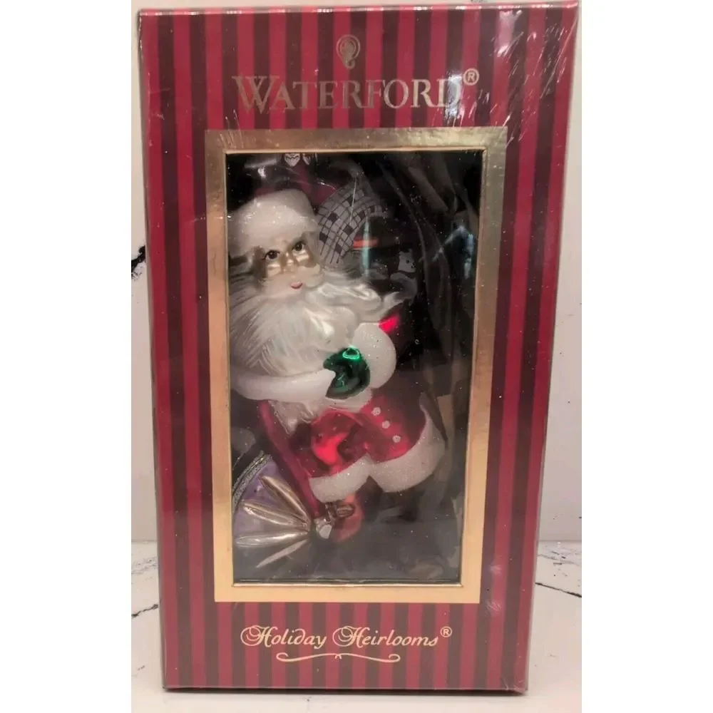 NIB WATERFORD Glass Cycling Santa Christmas‎ Ornament